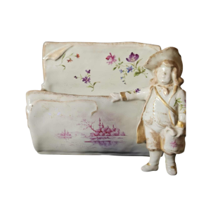 Emile Gallé in Nancy, letter holder and figure in polychrome earthenware, ca. 1880