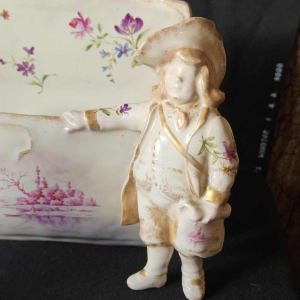 Emile Gallé in Nancy, letter holder and figure in polychrome earthenware, ca. 1880