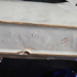 Emile Gallé à Nancy, porte lettre et personnage en faïence polychrome, ca 1880