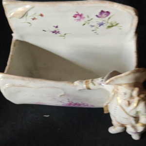 Emile Gallé in Nancy, letter holder and figure in polychrome earthenware, ca. 1880