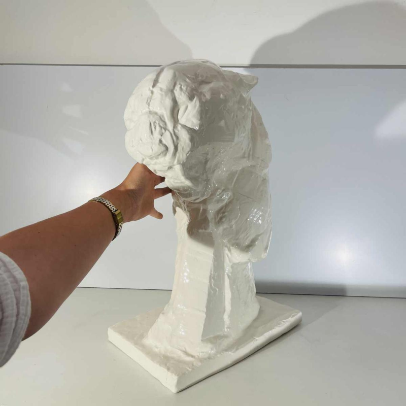 PATRICK VILLAS / Royal Boch 'Panther Bust' Art Deco-stijl, wit keramisch beeldhouwwerk, ca. 2000