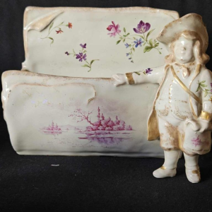 Emile Gallé in Nancy, letter holder and figure in polychrome earthenware, ca. 1880