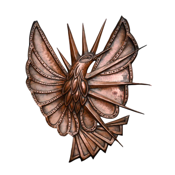 Bird' embossed copper bas-relief, hand-made wall decoration, Art Nouveau period