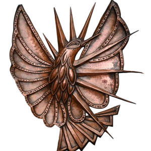 Bas-relief en cuivre repoussé 'oiseau' décoration murale faite à la main, période Art Nouveau