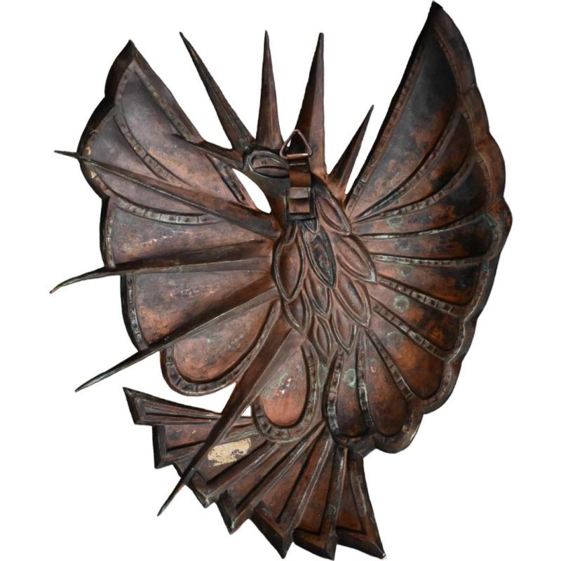 Bas-relief en cuivre repoussé 'oiseau' décoration murale faite à la main, période Art Nouveau