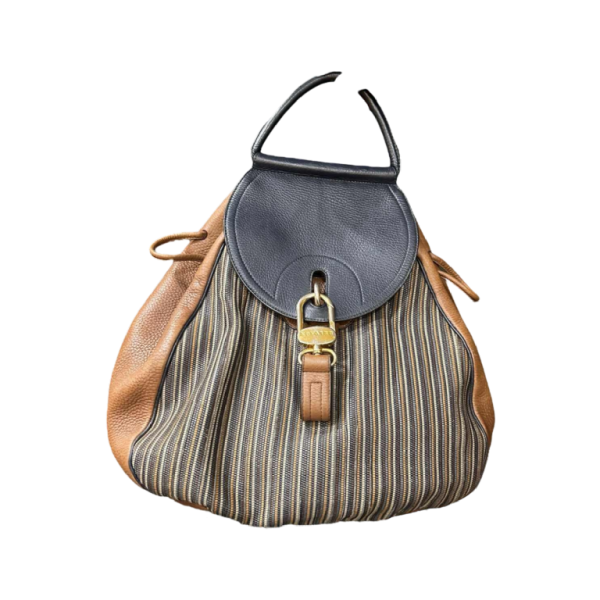Delvaux, sac à dos en cuir marron et bleu marine