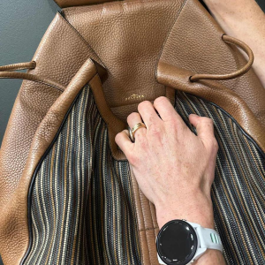 Delvaux brown and navy blue leather backpack