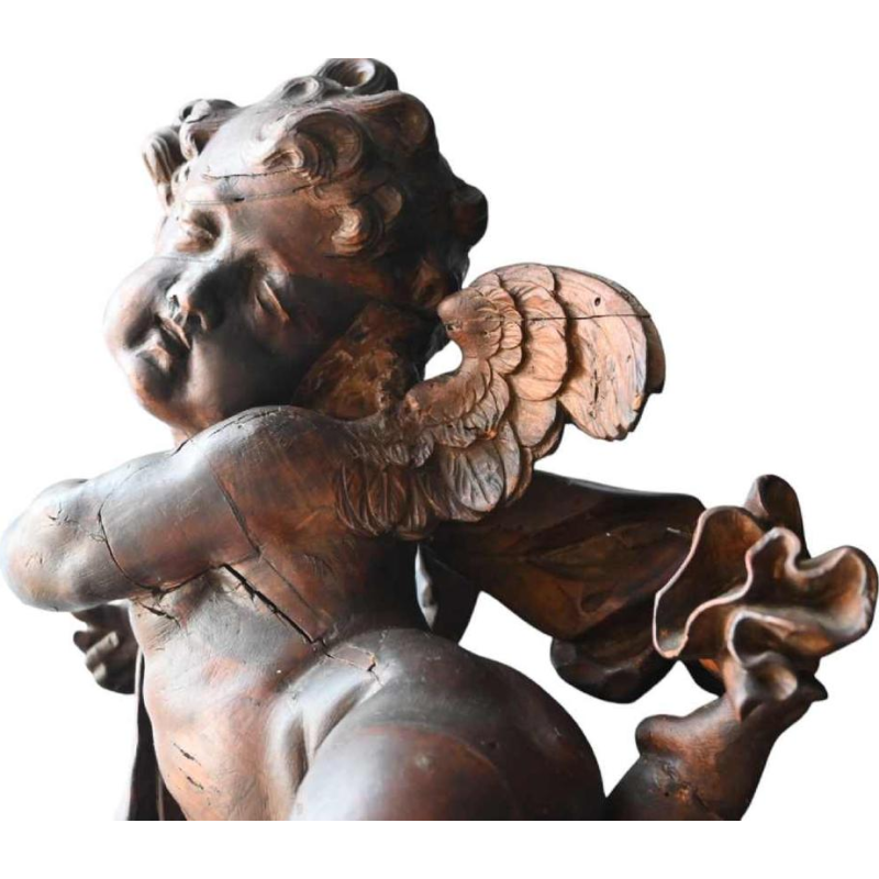 Ange / angelot / putti, sculpture en bois sculpté baroque, fin du XVIIe siècle