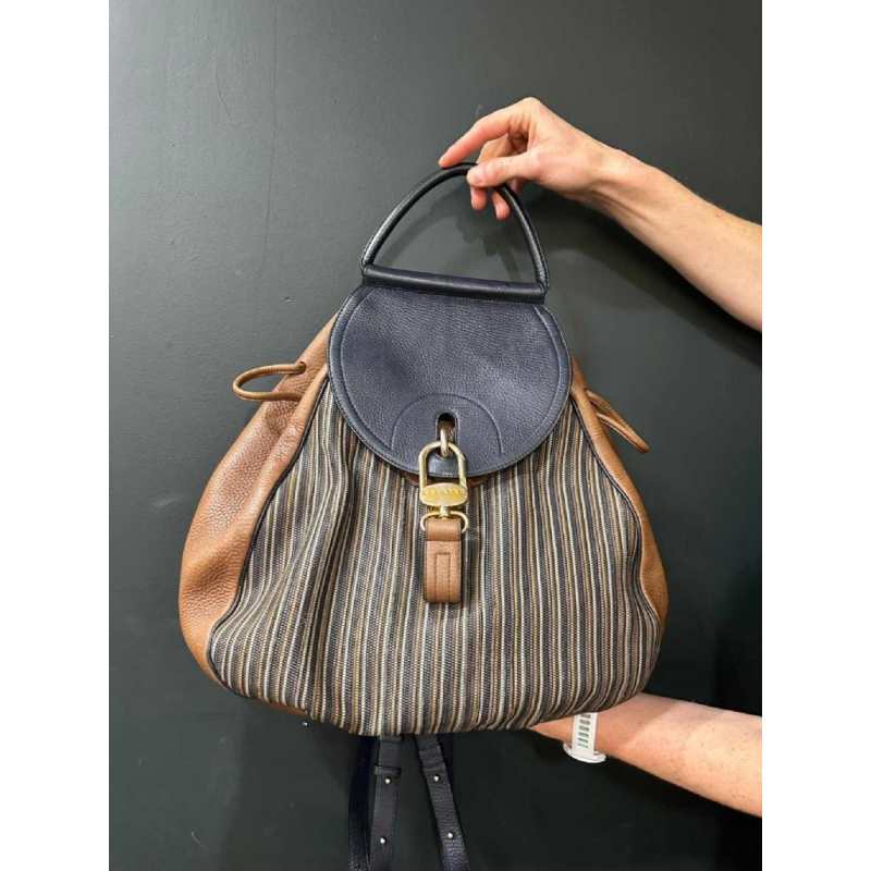 Delvaux bruin en marineblauw lederen rugzak