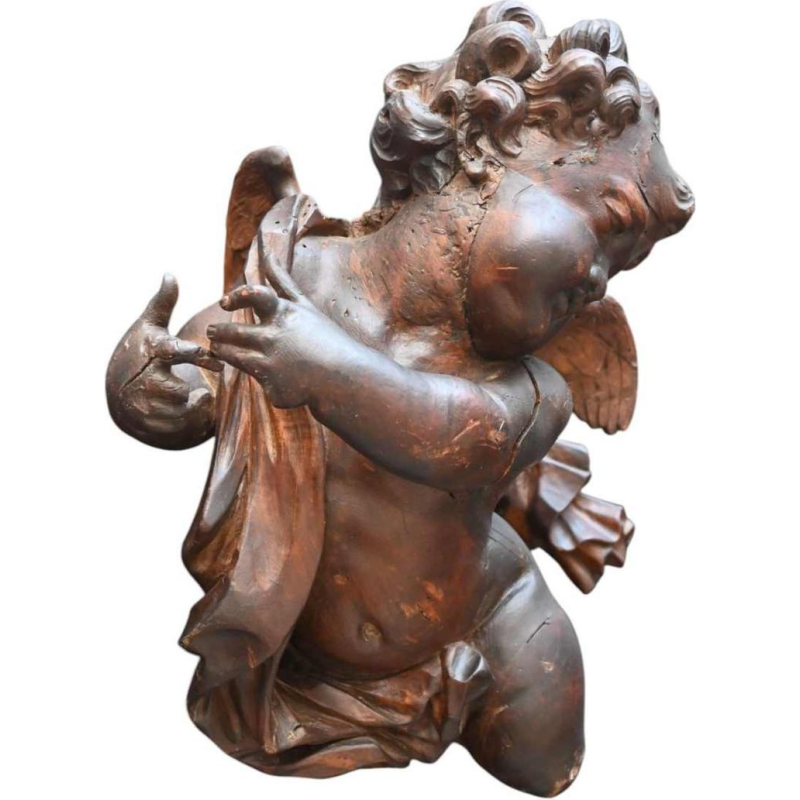 Ange / angelot / putti, sculpture en bois sculpté baroque, fin du XVIIe siècle