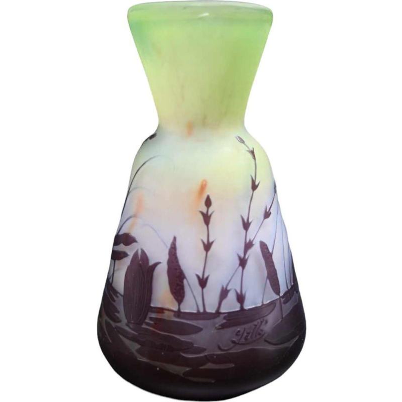 Emile Gallé, Art Deco pâte de verre vaas, 'Sauterelle' decoratie, ca 1900 / 1920