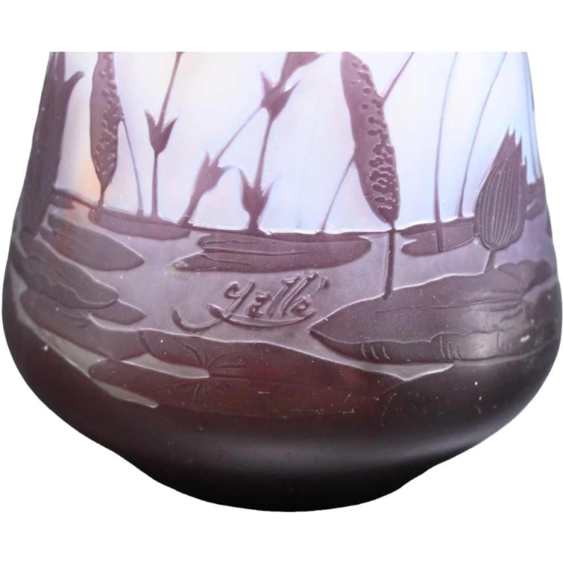 Emile Gallé, Art Deco pâte de verre vase, Sauterelle decor, ca 1900 / 1920