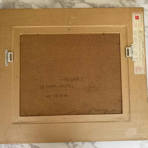 Gaston Bogaert 'Het oude kasteel' surrealistisch schilderij, olieverf op isorelpaneel, 1977