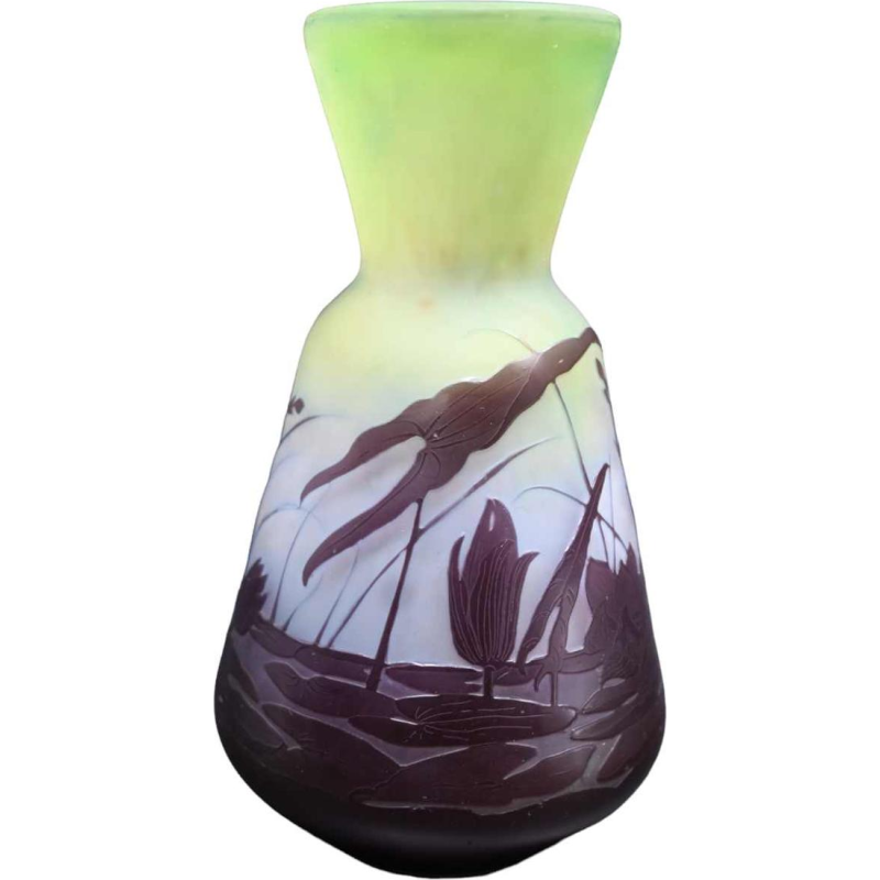 Emile Gallé, Art Deco pâte de verre vaas, 'Sauterelle' decoratie, ca 1900 / 1920