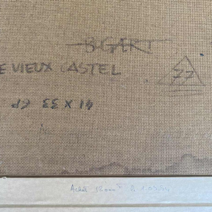 Gaston Bogaert 'Le vieux castel' tableau surréaliste, huile sur panneau isorel, 1977