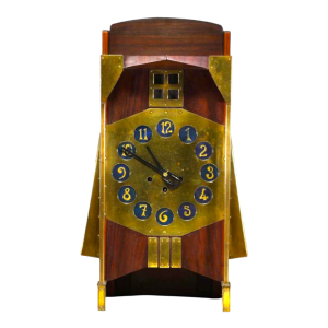 Gustave Serrurier-Bovy 'Pendule Moulin' horloge Art Nouveau, acajou & laiton, 1905