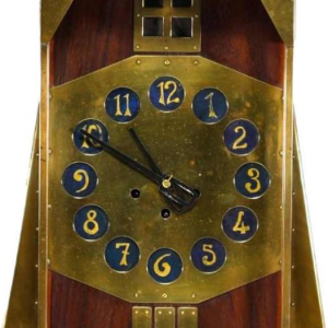 Gustave Serrurier-Bovy 'Pendule Moulin' horloge Art Nouveau, acajou & laiton, 1905
