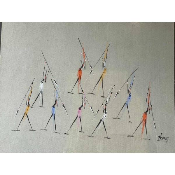 Gouache stylisée de l'école africaine vers 1960 . Porte une signature.