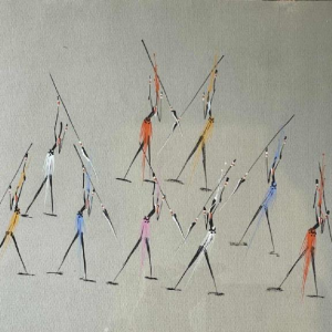 Gouache stylisée de lécole africaine . Porte une signature à identifier