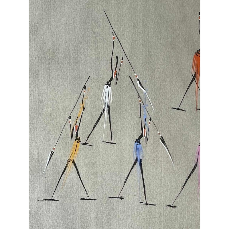 Gouache stylisée de lécole africaine . Porte une signature à identifier