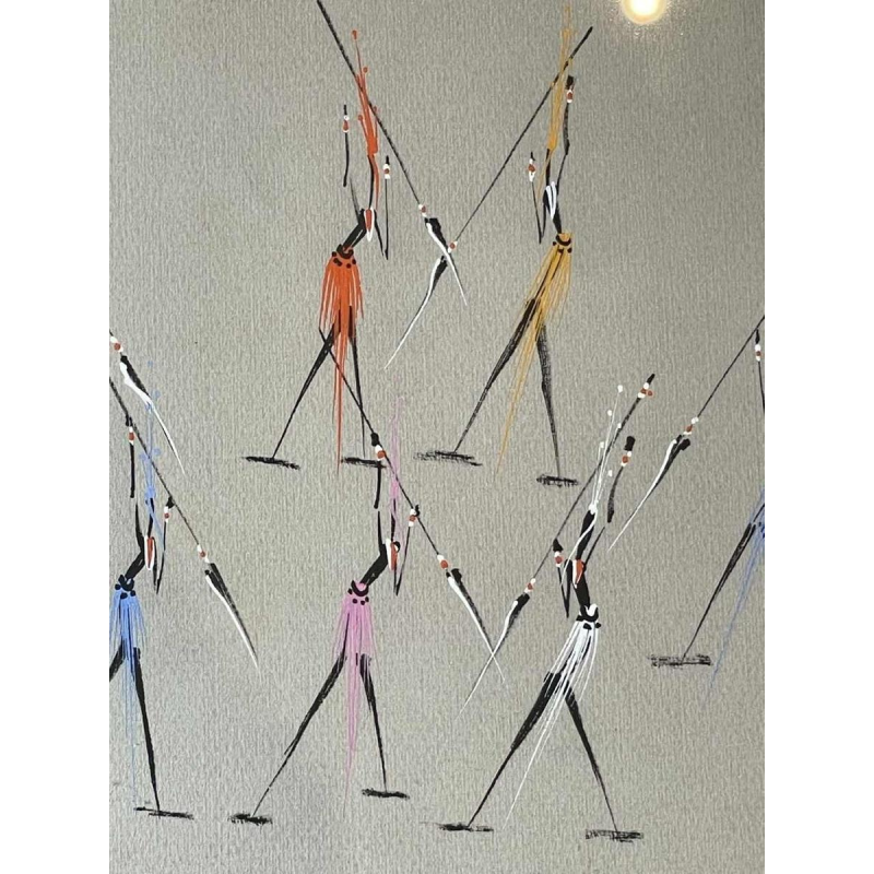 Gouache stylisée de lécole africaine . Porte une signature à identifier