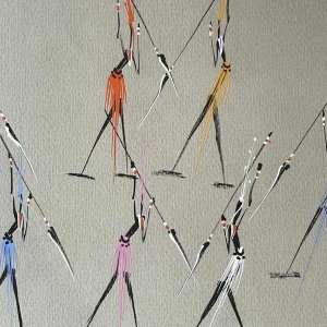 Gouache stylisée de lécole africaine . Porte une signature à identifier