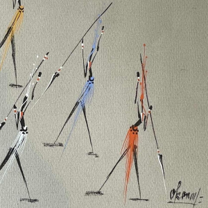 Gouache stylisée de l'école africaine vers 1960 . Porte une signature.