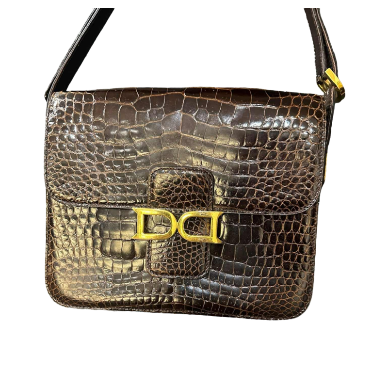 Delvaux, sacoche vintage en croco brun