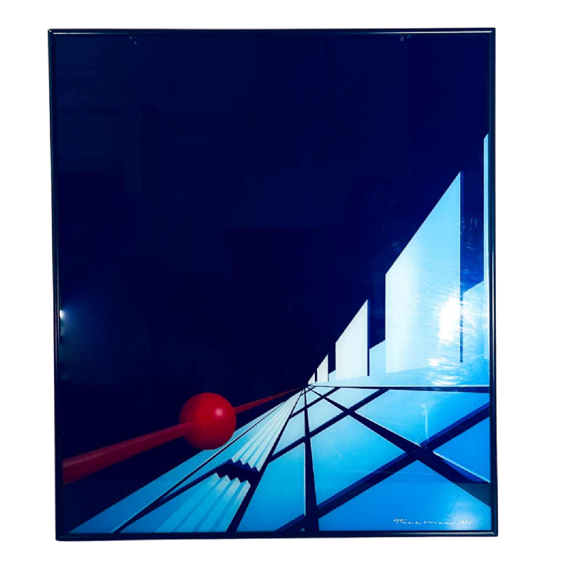 PATRICE PLACEMAN “Red Ball” geëglomiseerd olieverfschilderij onder plexiglas, 1996