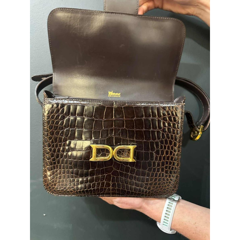 Delvaux, vintage satchel in brown crocodile leather