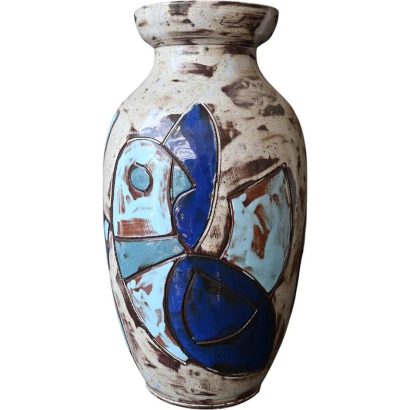 Henri Cazaux à Vallauris, vase en céramique sgraffite abstrait, 1950-1970