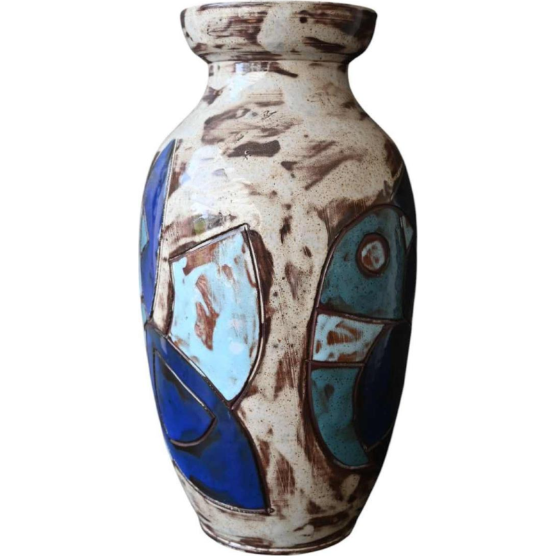Henri Cazaux à Vallauris, vase en céramique sgraffite abstrait, 1950-1970