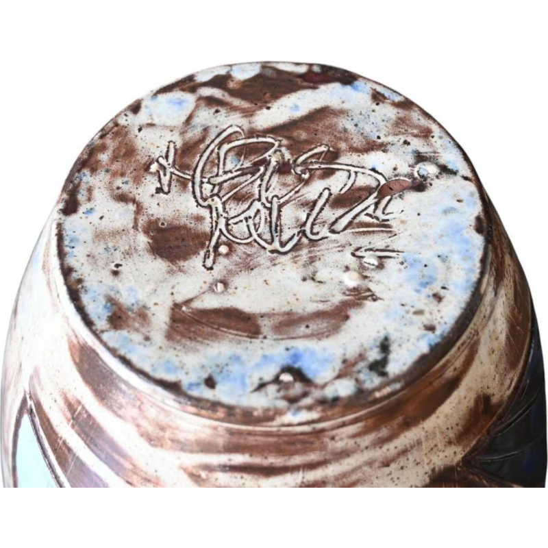 Henri Cazaux à Vallauris, vase en céramique sgraffite abstrait, 1950-1970