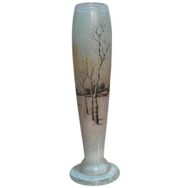 Daum, gegraveerde glazen vaas met emaille in art nouveau-stijl, rond 1900