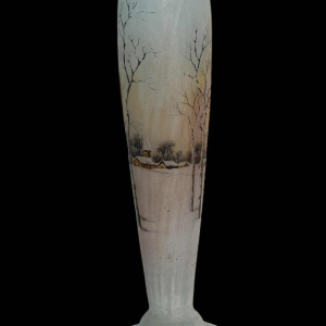 Daum, Art Nouveau engraved enameled glass vase, circa 1900
