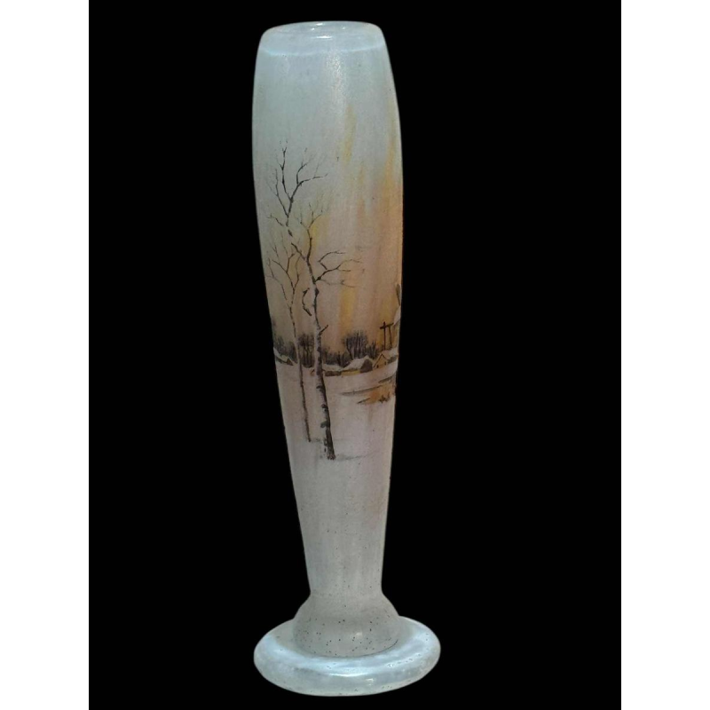 Daum, gegraveerde glazen vaas met emaille in art nouveau-stijl, rond 1900