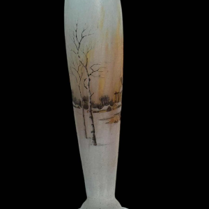 Daum, vase en verre gravé émaillé Art Nouveau, époque 1900