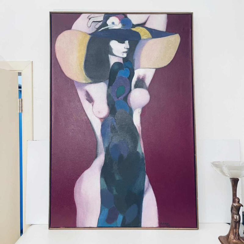 Luc Perot 'Fille de la lune' tableau Post-Expressionniste / Pop'Art, huile sur toile, 1978