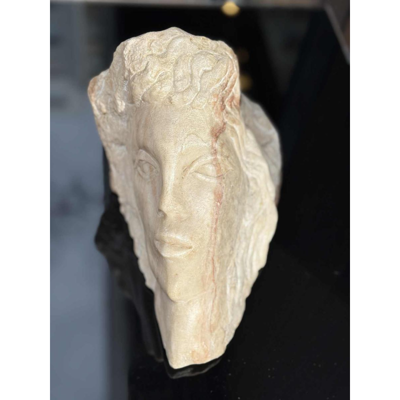 Noor Sade Brener, sculpture visage en marbre blanc, ca 1980