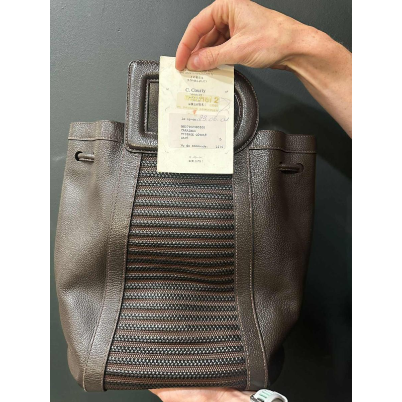 Delvaux, sac “Caraïbes“ cuir marron grainé et tressé