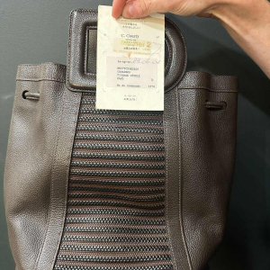 Delvaux, sac “Caraïbes“ cuir marron grainé et tressé