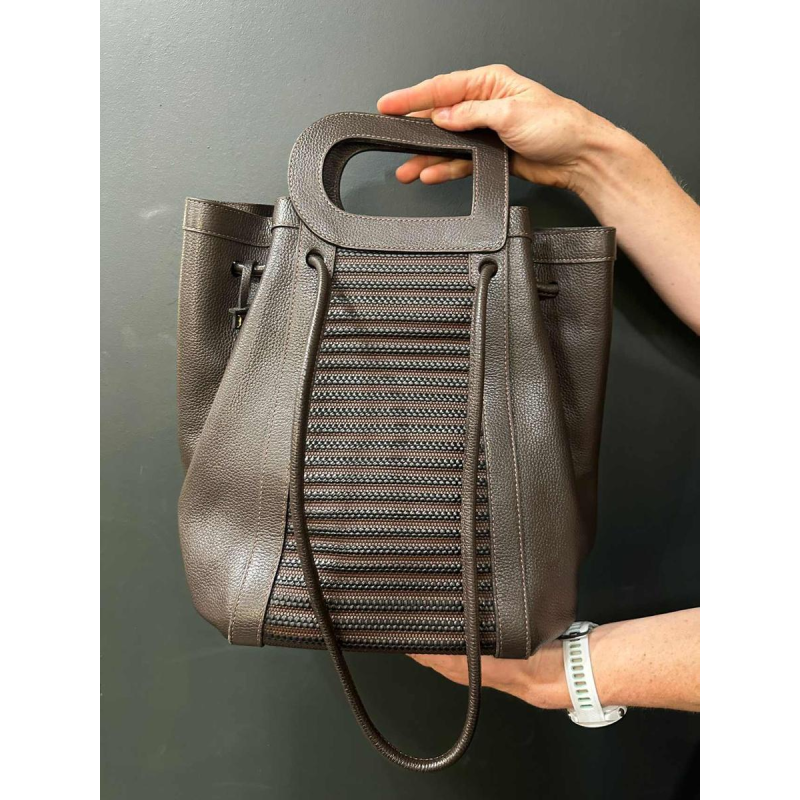 Delvaux “Caraïbes“ bag brown grained and woven leather