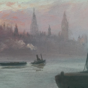 George Hyde Pownall (1866-1939) "La Tamise et Big Ben" Préraphaélite impressionniste