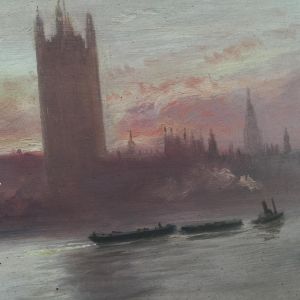 George Hyde Pownall (1866-1939) "Thames & Big Ben" Pre-Raphaelite Impressionist