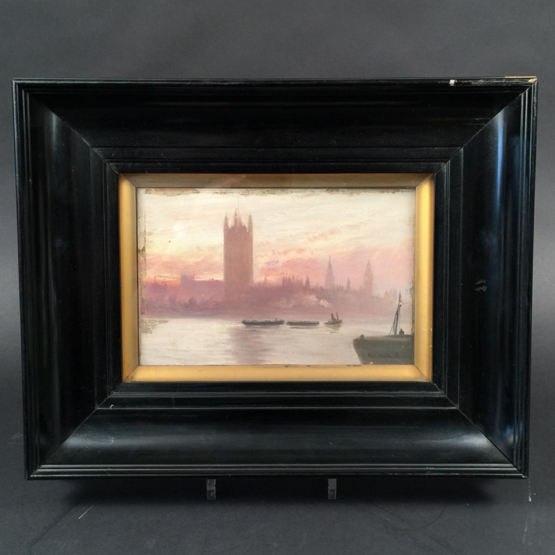 George Hyde Pownall (1866-1939) "Thames & Big Ben" Pre-Raphaelite Impressionist