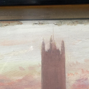 George Hyde Pownall (1866-1939) "La Tamise et Big Ben" Préraphaélite impressionniste