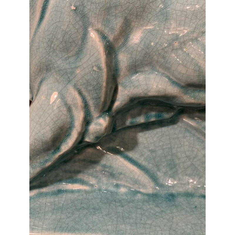 LE JAN "Lion Peugeot" Art Deco sculptuur in blauw craquelé email keramiek, 1934