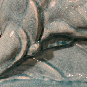 LE JAN "Lion Peugeot" Art Deco Sculpture in Blue Crackle Enamel Ceramic, 1934