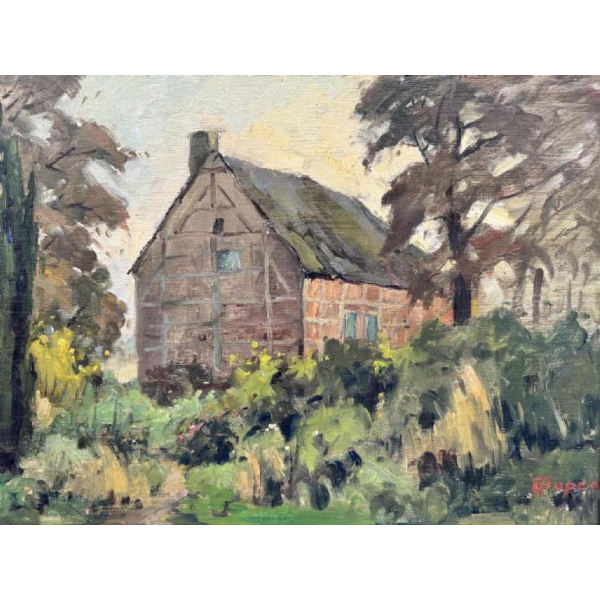 Adolphe Dupont (1898-1982): « Maison à colombages » peinture