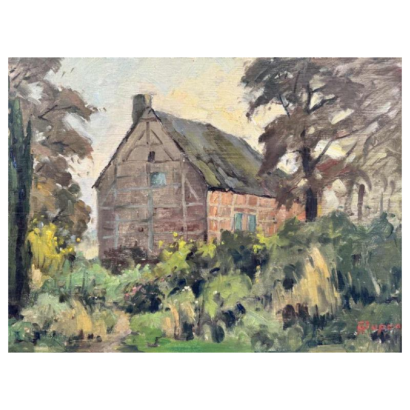 Adolphe Dupont (1898-1982): « Maison à colombages » peinture
